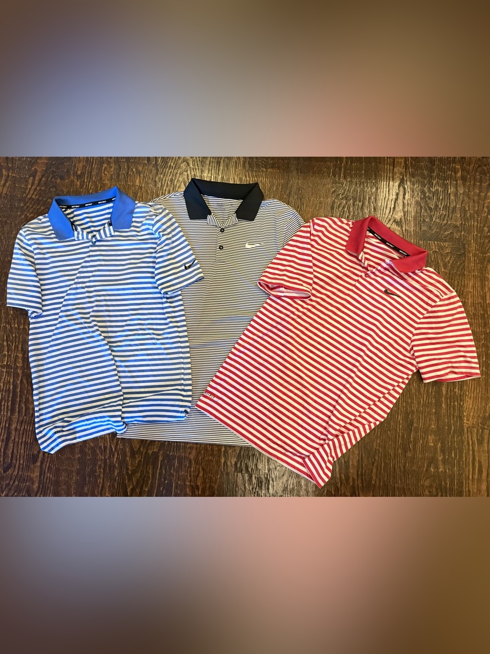 Nike men’s  Striped Polo Trio in Blue, Black & Red- size small